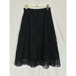 Garnet Hill Lace Midi‎ Skirt A-Line Goth Witchy Black Women's Size 4 Lined